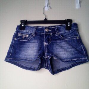 Soundgirl Shorts Juniors 1 Button Pockets Embroidery Rhinestones Denim Blue